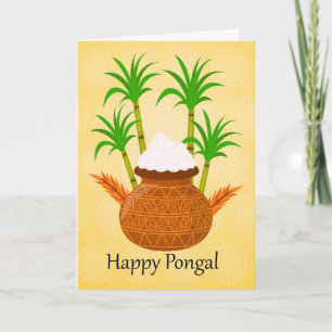 Gelukkige Pongal, met een Pot van Rijst en Plant Kaart