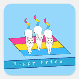 Gelukkige Pride Katten Met Panseksuele Vlag Vierkante Sticker