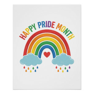 Gelukkige Pride Maand Regenboog Vintage Graveersti Perfect Poster