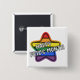 Gelukkige Pride Maand Ster LGBTQ Regenboog Strepen Vierkante Button 5,1 Cm