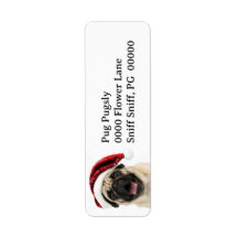 Gelukkige Pug met glinsterende rode kerstman hoed 