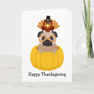 Gelukkige Pug van de Thanksgiving Kaart