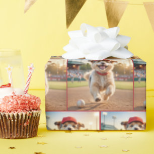 Gelukkige puppy die op een honkbalveld rent cadeaupapier