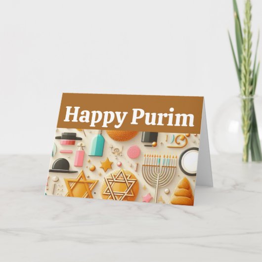 Gelukkige Purim, ster van David, Menorah, Kosher, Kaart (Voorkant)