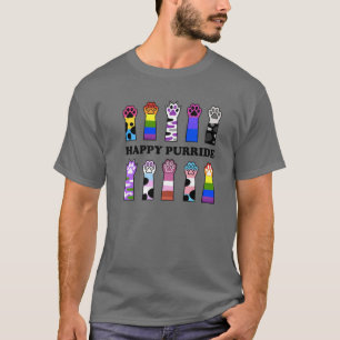 Gelukkige Purride Kattenpootjes LGBT Kat Regenboog T-shirt