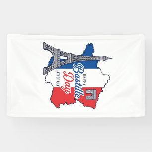 Gelukkige Quatorze Juillet Frankrijk Kaart Eiffelt Spandoek