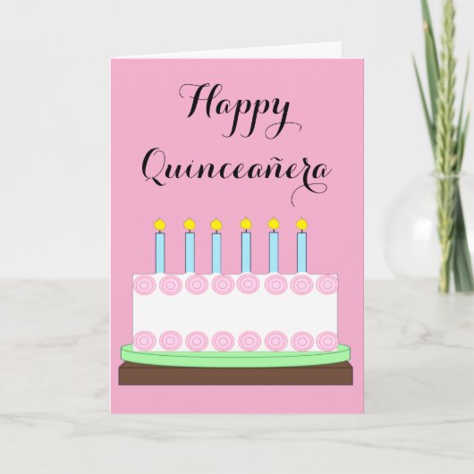 Gelukkige Quinceañera: Roze Kaart (Voorkant)