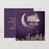 Gelukkige Ramadan Mubarak Halvemaanmoskee Paars Feestdagenkaart (Voorkant / Achterkant)