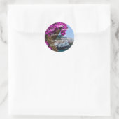 Gelukkige reis ronde sticker (Tas)