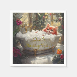 Gelukkige Rode Kat In Luxe Bad - Kinderverjaardags Servet