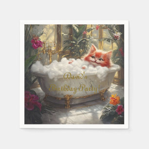 Gelukkige Rode Kat In Luxe Bad - Kinderverjaardags Servet