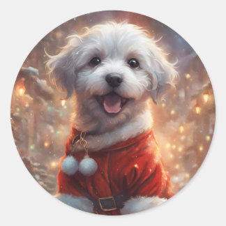 Gelukkige Santa Puppy, Vakantie Hond Ronde Sticker