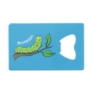 Gelukkige schattige groene rups cartoon illustrati kredietkaart flessenopener