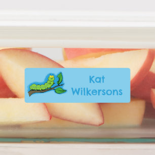 Gelukkige schattige groene rups cartoon persoonlij labels