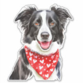 Gelukkige Schattigee Border Collie met Rode Hart B Sticker (Voorkant)