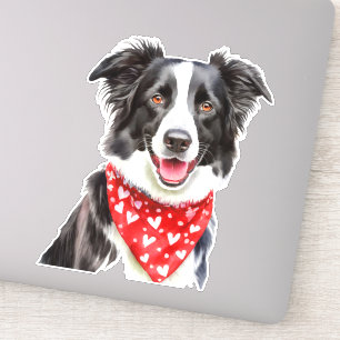 Gelukkige Schattigee Border Collie met Rode Hart B Sticker