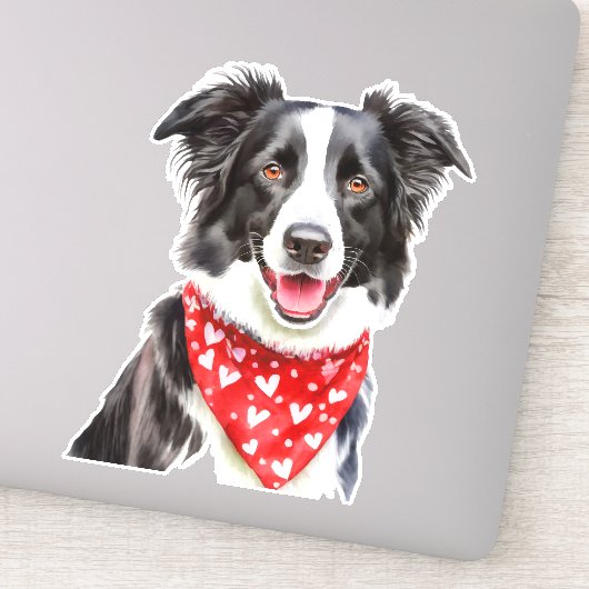 Gelukkige Schattigee Border Collie met Rode Hart B Sticker (Detail)