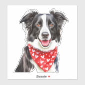 Gelukkige Schattigee Border Collie met Rode Hart B Sticker (Vel)