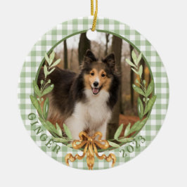 Gelukkige Sheltie in Laurel Wreath Foto Keramisch Ornament