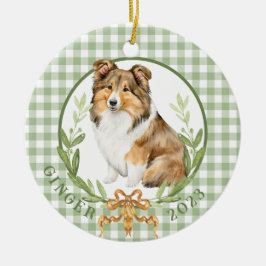 Gelukkige Sheltie in Laurel Wreath Keramisch Ornament