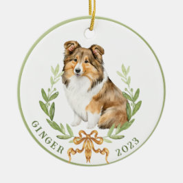 Gelukkige Sheltie in Laurel Wreath Keramisch Ornament
