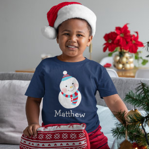 Gelukkige Sneeuwman Blauwe Persoonlijke Jongensnaa T-shirt