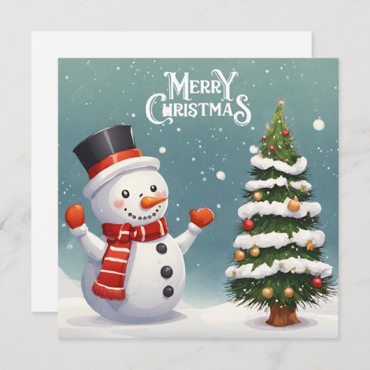 Gelukkige Sneeuwman en Kerstboom Feestdagenkaart (Voorkant / Achterkant)