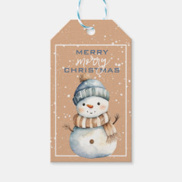 Gelukkige Sneeuwman in Blauw Pet Kerstcadeau Label Cadeaulabel