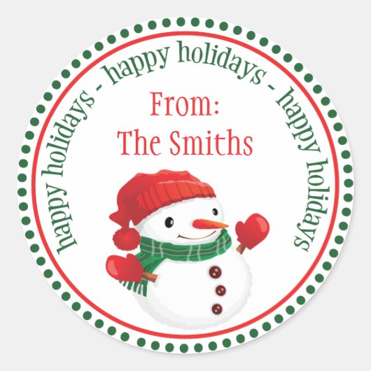 Gelukkige Snowman Dot Circle Labels (Voorkant)