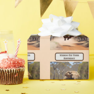 Gelukkige springende olifant, verjaardag cadeaupapier