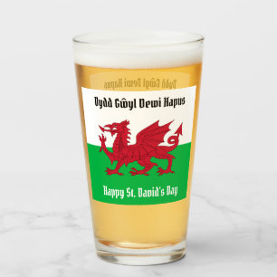Gelukkige St. David's Day Rode Draak Welse vlag Glas