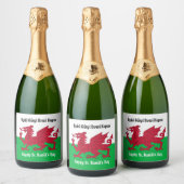 Gelukkige St. David's Day Rode Draak Welse vlag Sparkling Wijnetiket (Flessen)