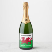 Gelukkige St. David's Day Rode Draak Welse vlag Sparkling Wijnetiket (Voorkant)