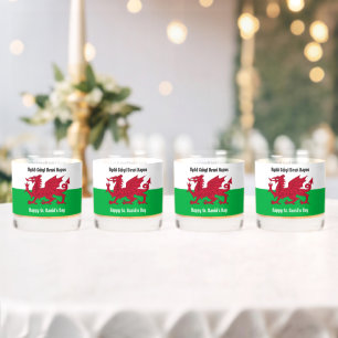 Gelukkige St. David's Day Rode Draak Welse vlag Whisky Glas