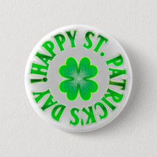Gelukkige St. Patrick Dag! Vintage Klaver Ronde Button 5,7 Cm