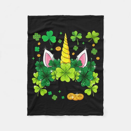 Gelukkige St. Patrick's Dag Eenhoorn Gezicht Ierse Fleece Deken (Voorkant)