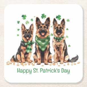 Gelukkige St. Patrick's Day Duitse herdershonden Vierkante Kartonnen Onderzetter