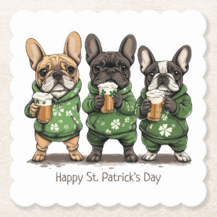 Gelukkige St. Patrick's Day Franse Bulldogs Kartonnen Onderzetters