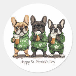 Gelukkige St. Patrick's Day Franse Bulldogs Ronde Sticker