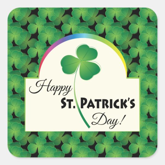 Gelukkige St. Patrick's Day met shamrock Vierkante Sticker (Voorkant)