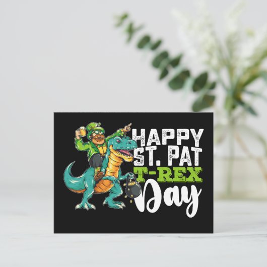 Gelukkige St Patrick's Day Pat Rex Dinosaurus Briefkaart (Staand voorkant)
