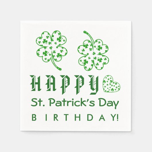 Gelukkige St. Patrick's Day Verjaardag Shamrocks A Servet (Voorkant)