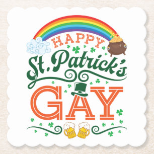 Gelukkige St. Patricks Gay LGBTQ Pride Regenboog Kartonnen Onderzetters