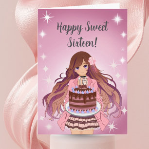 Gelukkige Sweet Sixteen tiener meisje met cake Kaart