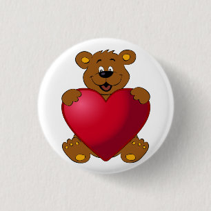 Gelukkige teddybear met hartcartoon ronde button 3,2 cm