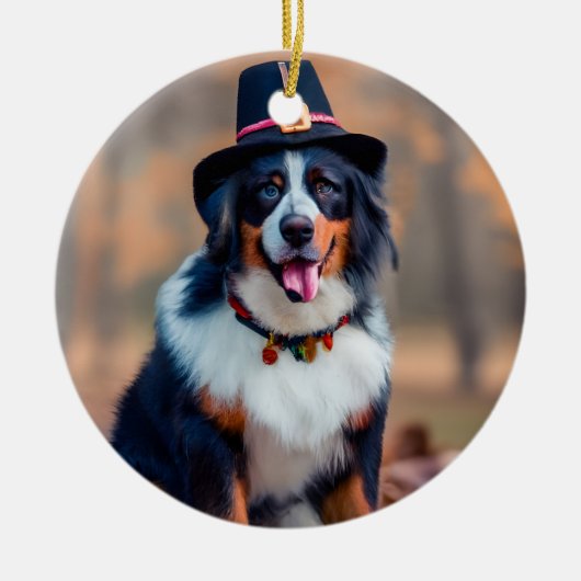 Gelukkige Thanksgiving Berner Berg Hond Pelgrim Keramisch Ornament (Voorkant)