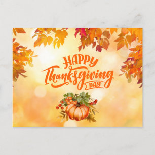 Gelukkige Thanksgiving herfstbladeren en pompoen Feestdagenkaart