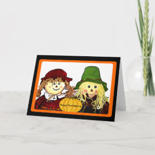 Gelukkige Thanksgiving Strawgirl & Strawboy wensen Feestdagen Kaart