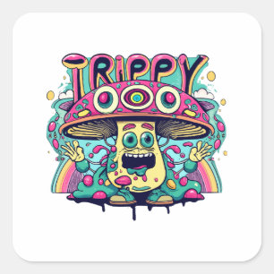 Gelukkige Trippy Paddenstoel Vierkante Sticker
