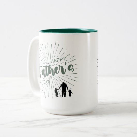 Gelukkige Vaderdag met een Man en twee kinderen Tweekleurige Koffiemok (Voorkant links)